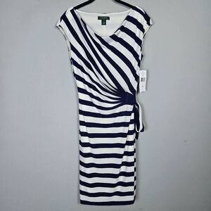 Lauren Ralph Lauren Womens Striped Knee Length Dress Size 10 Navy Nautical NWT